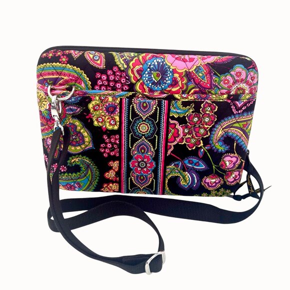 VERA BRADLEY PARISIAN PAISLEY FLORAL PRINT HARD CROSSBODY PURSE IPAD CASE W/ ADJ - Picture 2 of 5